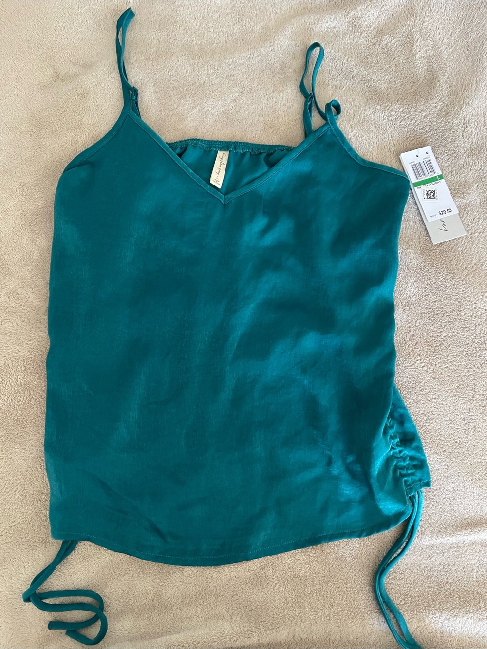 Macy's Teal Satin Camisole with Side Ties